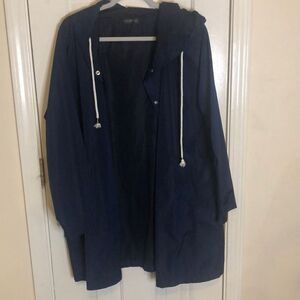 Chiciris Mens Hooded Long Sleeve Snap Button Front Windbreaker Jacket Navy Blue